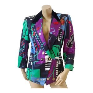 Louis Feraud Jazz Ensemble Design Printed Blazer Jacket Womens Size US 6